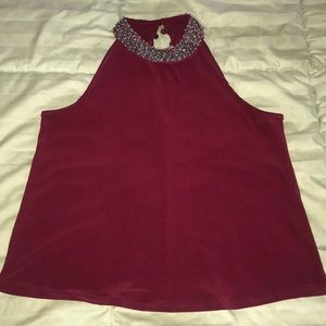 Maroon Beaded Halted Top